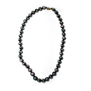 Vintage Japanese black handpainted porcelain necklace